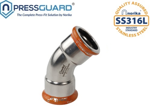Stainless Steel 316L Press Fit 45 Deg Elbow